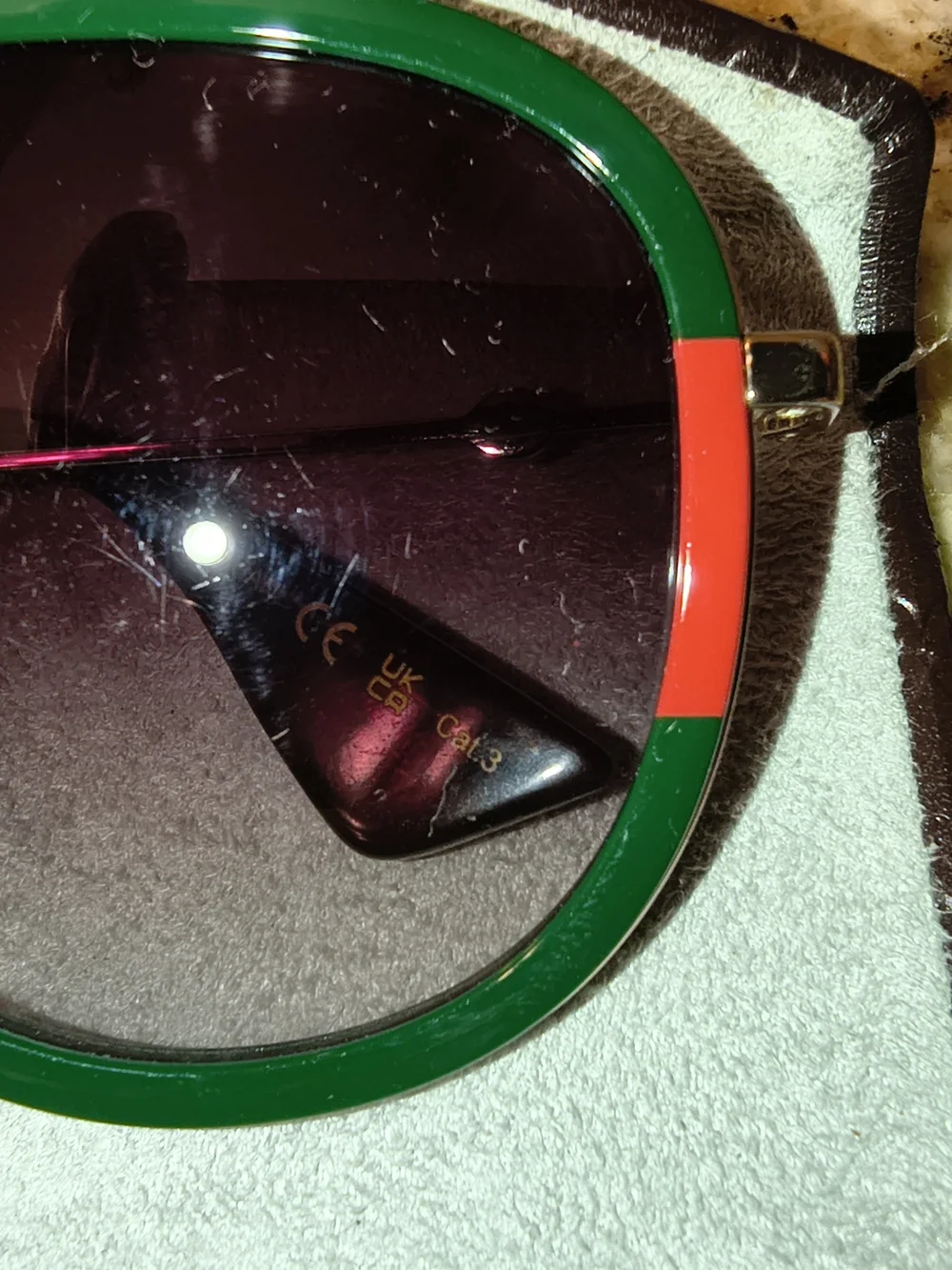 Gucci Green and Red Rim Sunglasses with Dark Lenses